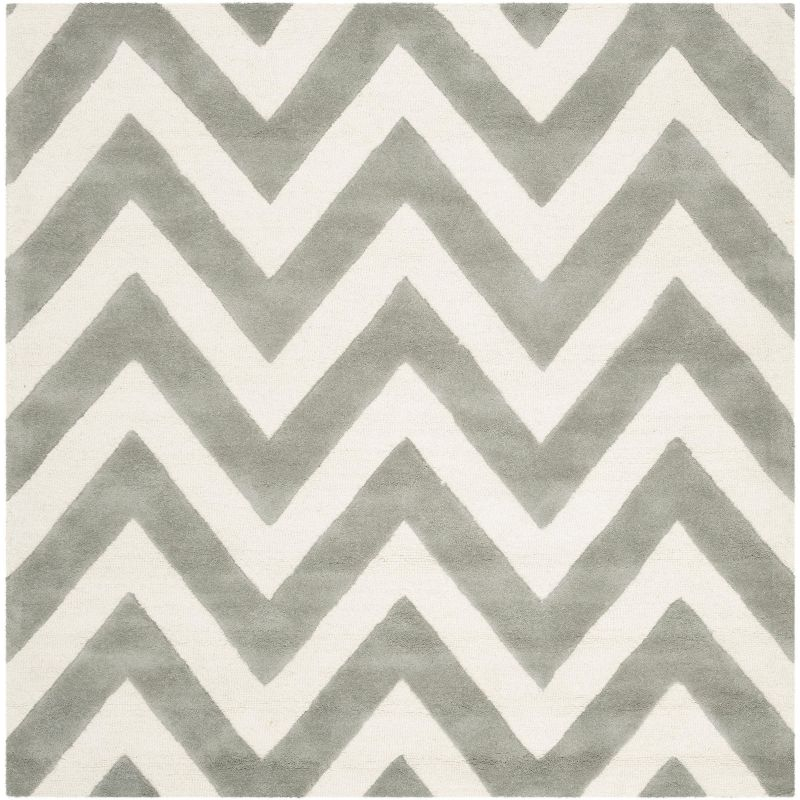 Safavieh Kids Basic Chevron SFK921 Hand Tufted Indoor Area Rug - Grey/Ivory - 5'x5' - Safavieh