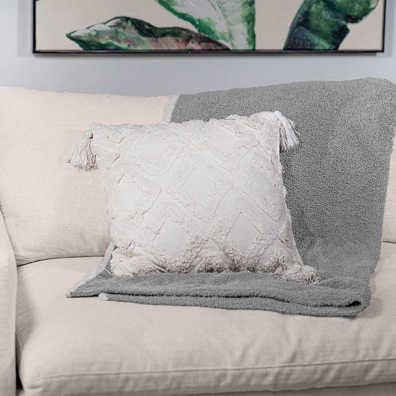 Sol Living 18" x 18" Square Cotton Macrame Decorative Throw Pillows - White with Tassels