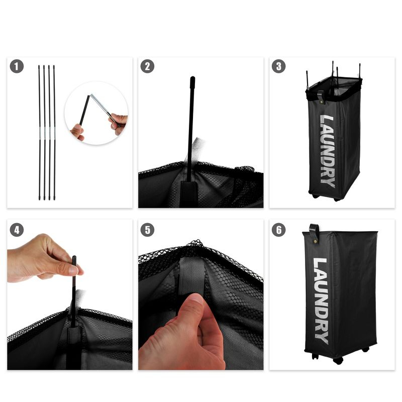 Unique Bargains Laundry Hamper with Wheels with Handle 27" Tall 1 Pc Black