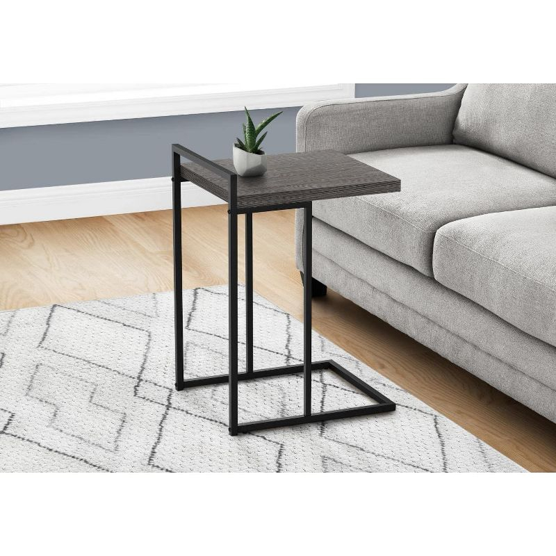 Monarch Specialties Accent Table, C-shaped, End, Side, Snack, Living Room, Bedroom, Grey Laminate, Black Metal, Contemporary, Modern