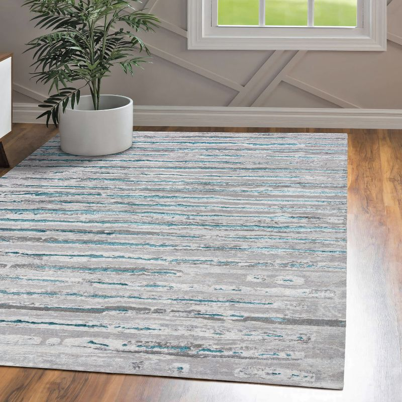 4'x6' Batten Modern Stripe Area Rug, Gray/Turquoise - JONATHAN Y