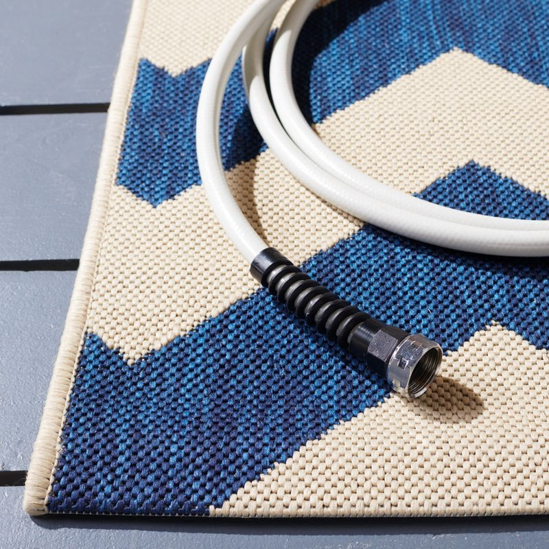 Courtyard CY6244 Power Loomed Indoor and Outdoor Area Rug - Navy/Beige - 4'x5'7" - Safavieh