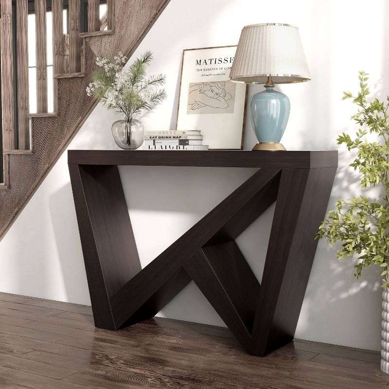 24/7 Shop At Home 48" Sunguard Modern Rectangular Console Table: Geometric Red Cocoa Design