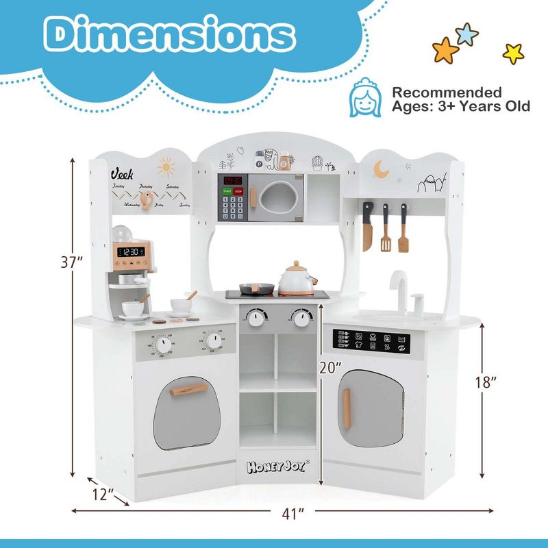 Honeyjoy Corner Kitchen Playset with Coffee Machine Oven Microwave Washing Machine White