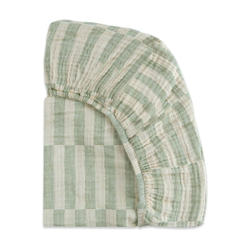 Babyletto Muslin All-Stages Midi Crib Sheet, GOTS Certified Organic Cotton - Moss Stripe