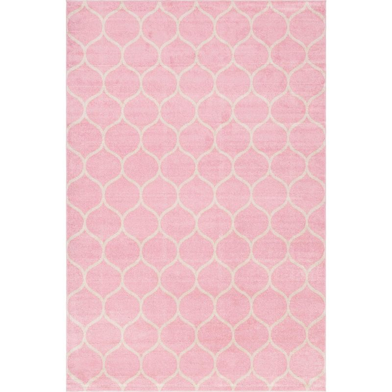 Unique Loom 4' 0 x 6' 0 Trellis Frieze Rounded Light Pink Area Rug