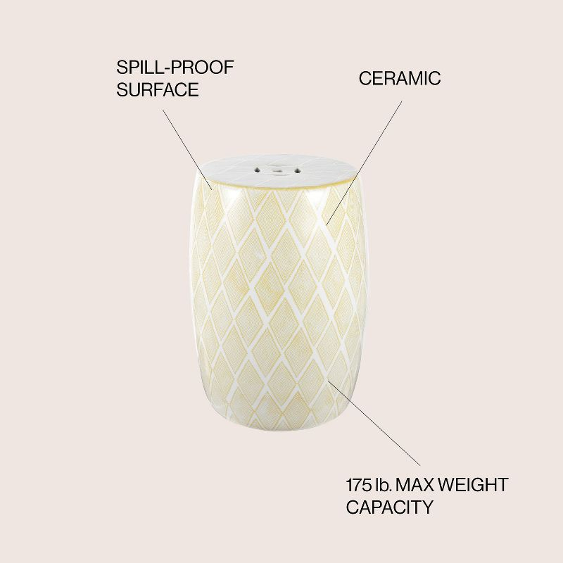 Moroccan Diamonds 18" Ceramic Drum Garden Stool, Yellow - JONATHAN Y