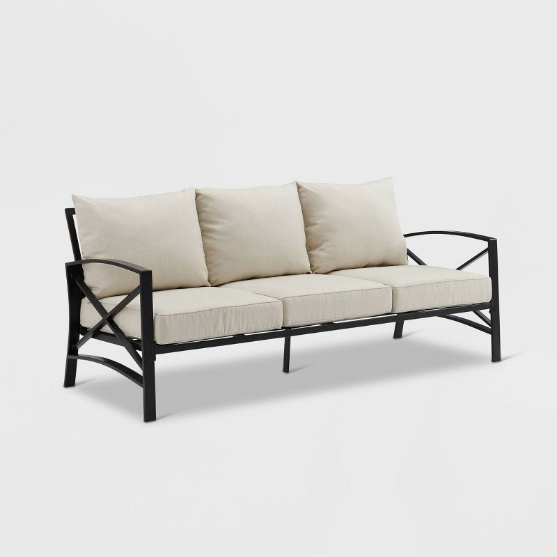 Kaplan Outdoor Metal Sofa Oil Rubbed Bronze with Oatmeal Cushions - Crosley: Steel Frame, UV-Resistant, 3-Seater