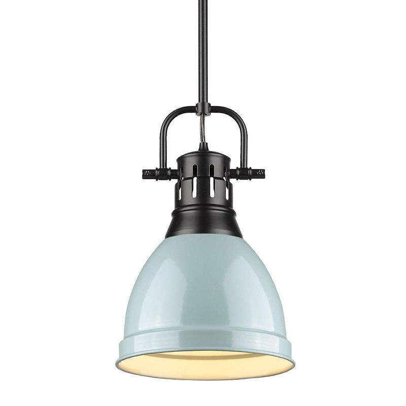 Golden Lighting Duncan 1-Light Small Pendant in Matte Black with Seafoam