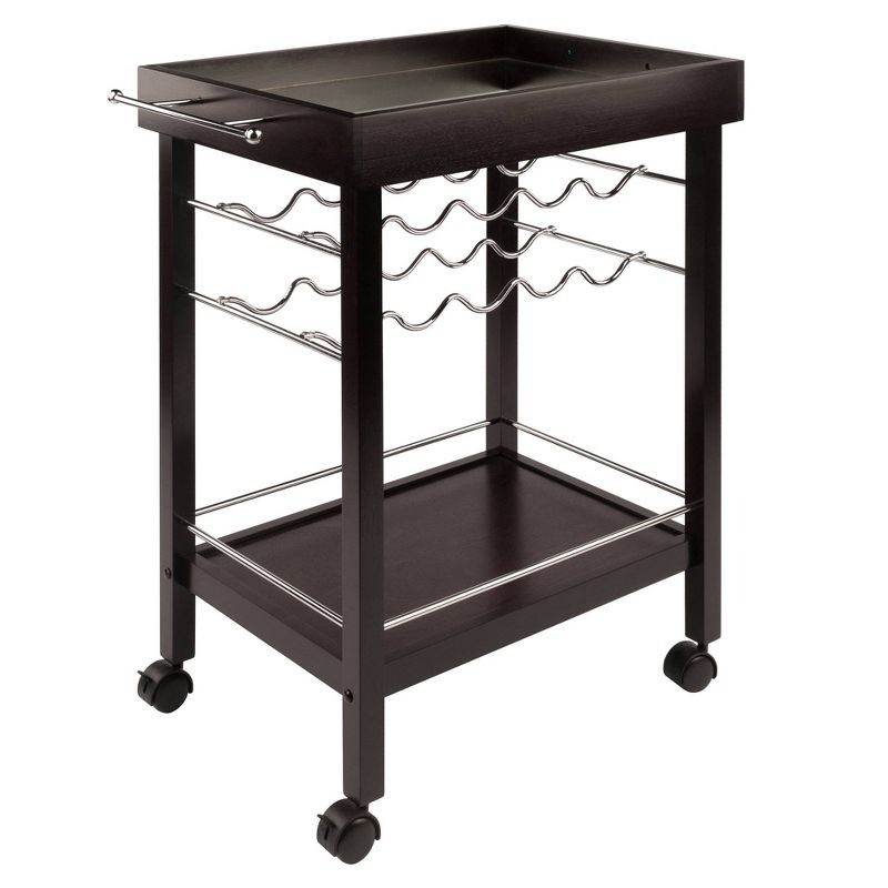 Johnnie Bar Cart Dark Espresso - Winsome: Hardwood Beverage Trolley with Wine Storage, 30 Day Limited Warranty