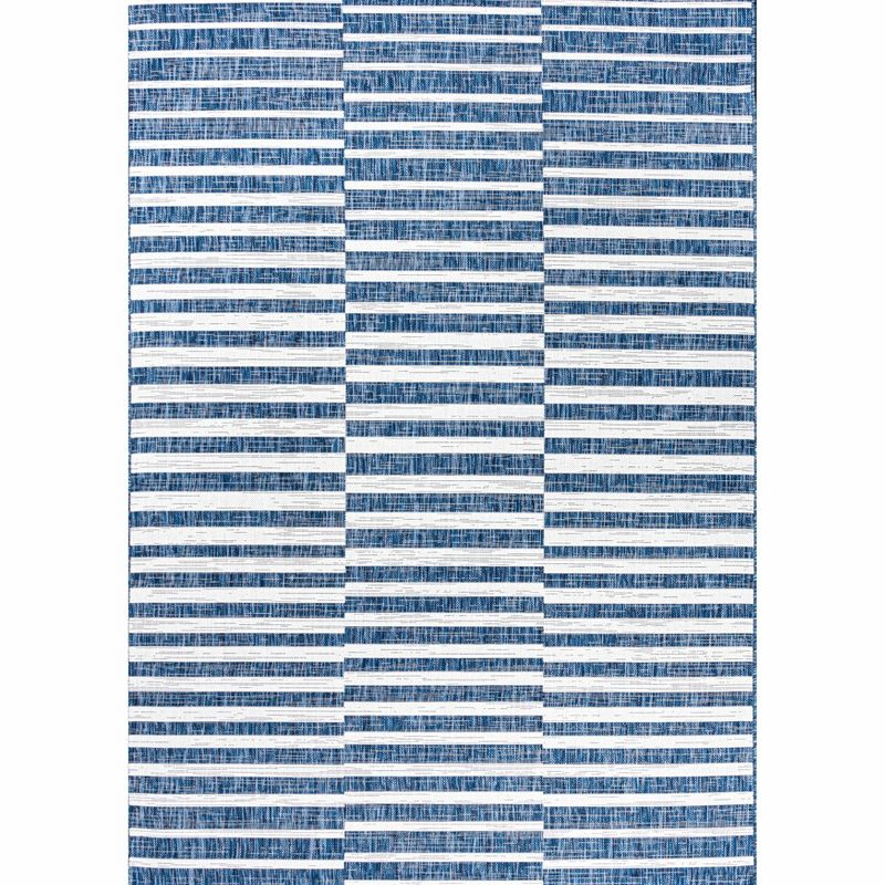 3'x5' Sukie Modern Offset Stripe Indoor/Outdoor Area Rug, Blue/Ivory - JONATHAN Y