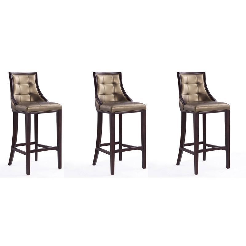Set of 3 Fifth Avenue Upholstered Beech Wood Faux Leather Barstools Bronze - Manhattan Comfort: Laslo Modern Kitchen Island Seating