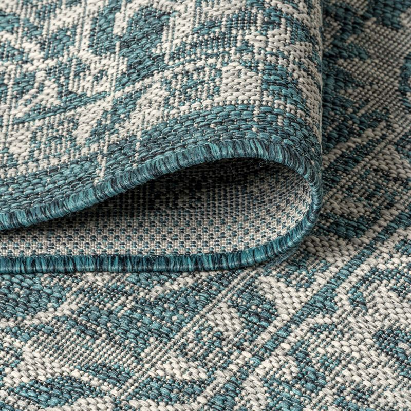 4'x6' Palazzo Vine and Border Textured Weave Indoor/Outdoor Area Rug, Teal/Gray - JONATHAN Y