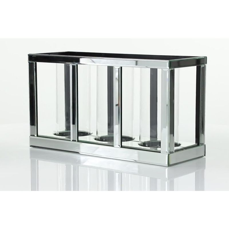 18" x 10" Glam Mirrored Wood Three Light Candle Holder Silver - Olivia & May