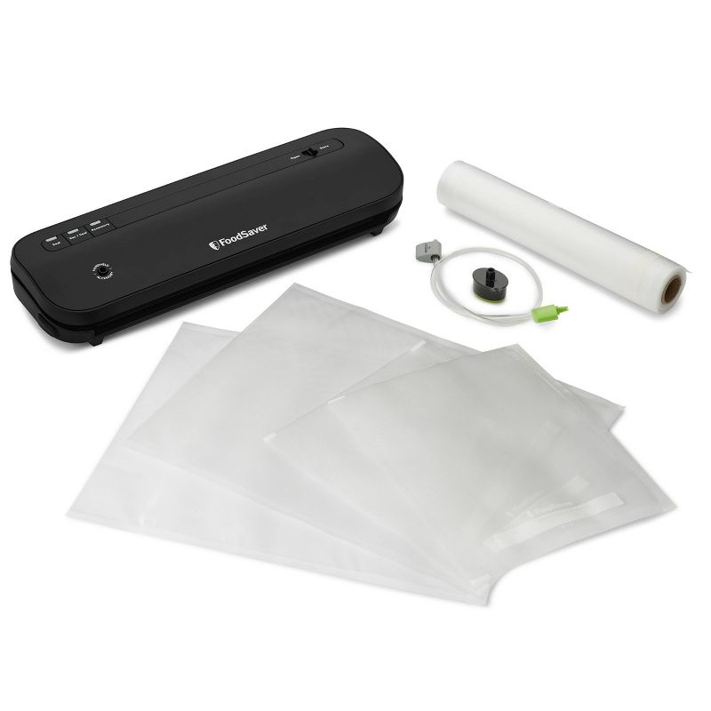 FoodSaver Space-Saving Vacuum Sealer with Bags and Roll Black: Compact Food Savers Vacuum System, Plastic & Metal