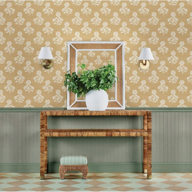 Brewster Flourish Block Print Wheat Faux Grasscloth Peel and Stick 1pc Wallpaper