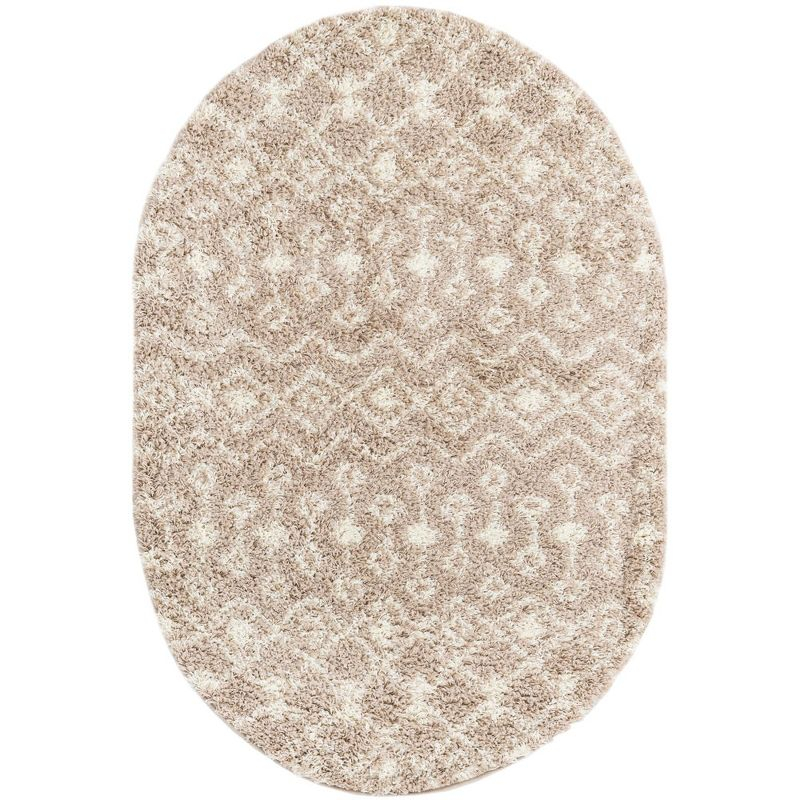 Unique Loom 4' 0 x 6' 0 Oval Moroccan Trellis Shag Light Brown Area Rug
