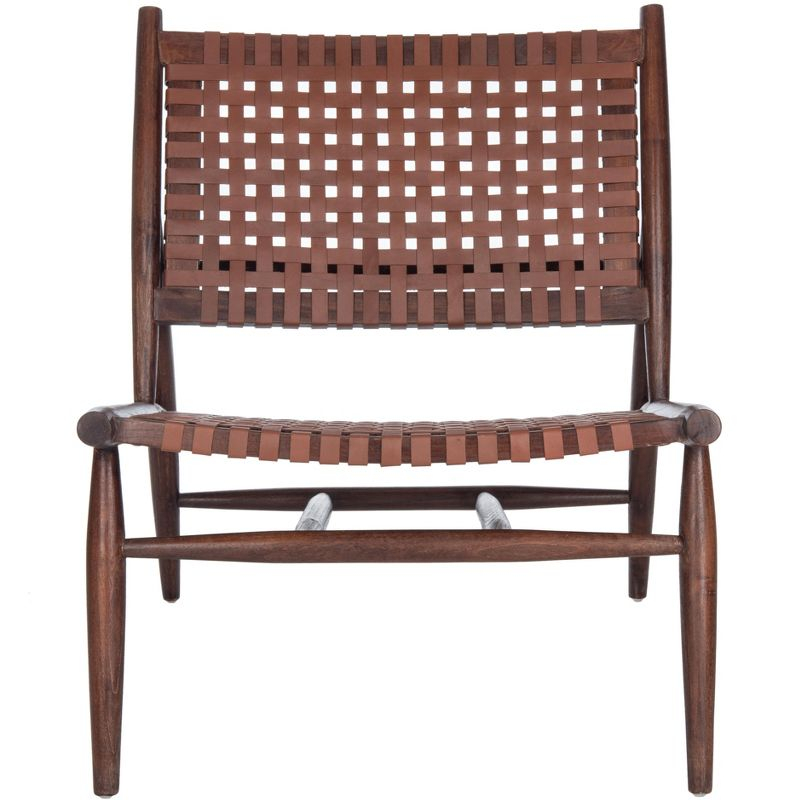 Soleil Leather Woven Accent Chair - Cognac - Safavieh