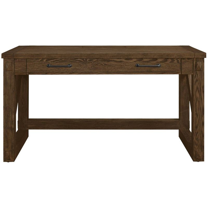 Avondale Rustic Writing Desk Brown - Martin Furniture: Oak Finish, Timber Legs, Metal Hardware, 58" Width