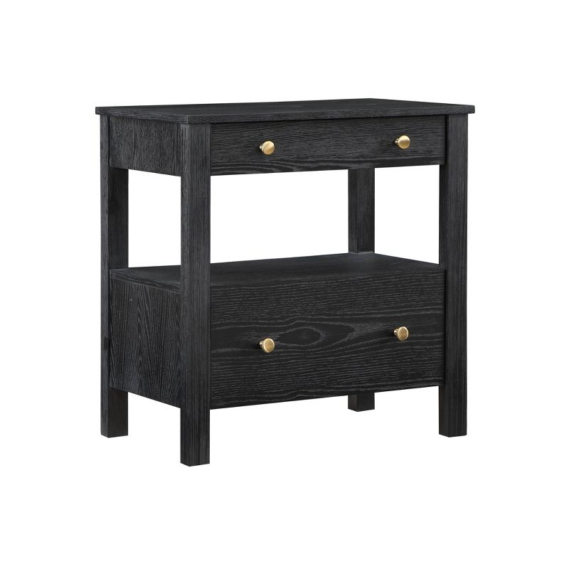 Comfort Pointe Delano Nightstand Black: 2 Drawers, Oak Veneer, Metal Glides, No Assembly Required