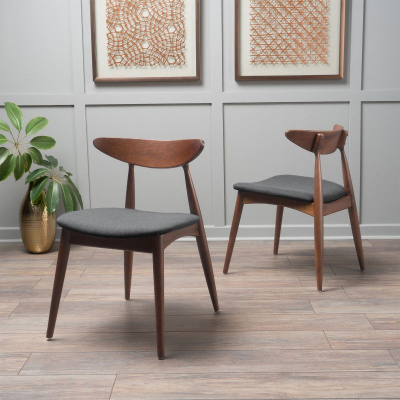Christopher Knight Home Barron Mid Century Modern Rubberwood Fabric Upholstered Dining Chairs (Set of 2), Charcoal/Walnut