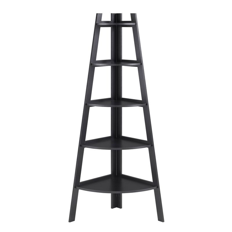 63" x 26.5" Five-Tier Pyramid Corner Ladder Shelf Black - Danya B.: Matte Finish, Wood Frame, Fixed Open Shelves