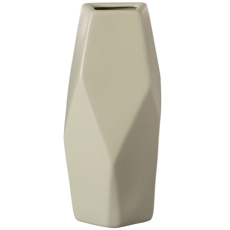 Uniquewise Decorative Ceramic Multi Paned Vase, Modern Style Centerpiece Table Vase Set of 3, Beige Large, White Medium, And Green Small