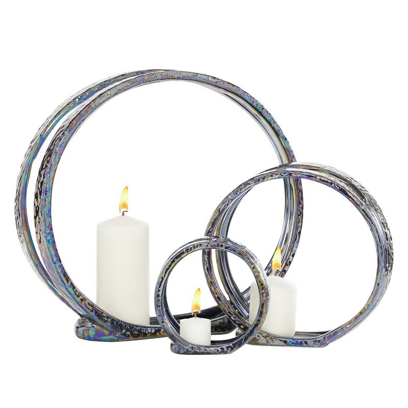 Set of 3 Glam Kaleidoscopic Candle Holders Silver - Olivia & May: Elegant Centerpiece, Metallic Finish
