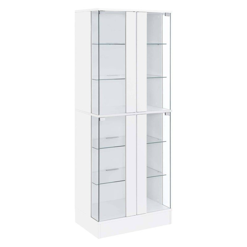 Coaster Cabra Modern Wood Curio Cabinet with Glass Shelves and LED Lighting White High Gloss