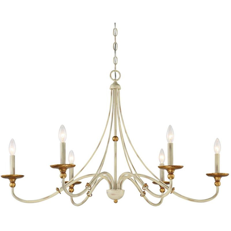 Minka Lavery White Gold Chandelier 40" Wide Farmhouse French 6-Light Fixture for Dining Room House Foyer Kitchen Entryway Bedroom