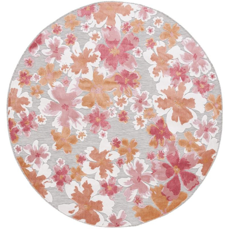 Cabana CBN488 Loomed Indoor/Outdoor Area Rug - Grey/Rose - 6'5"x6'5" Round - Safavieh