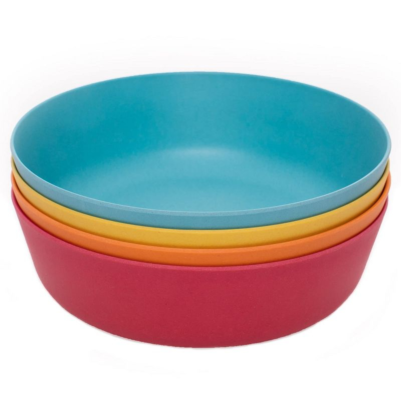 WeeSprout Bamboo Kids Bowls - 15 oz, Set of 4 (Blue, Yellow, Orange, & Red)