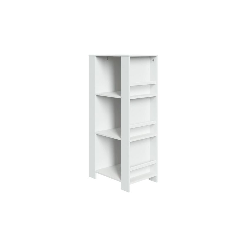 RiverRidge Home RiverRidge Book Nook Kids Bookshelf and Toy Organizer Tower with 3 Cubbies and 6 Bookracks for Playroom, Nursery, and Reading Nook - White with 2 Fabric Bins