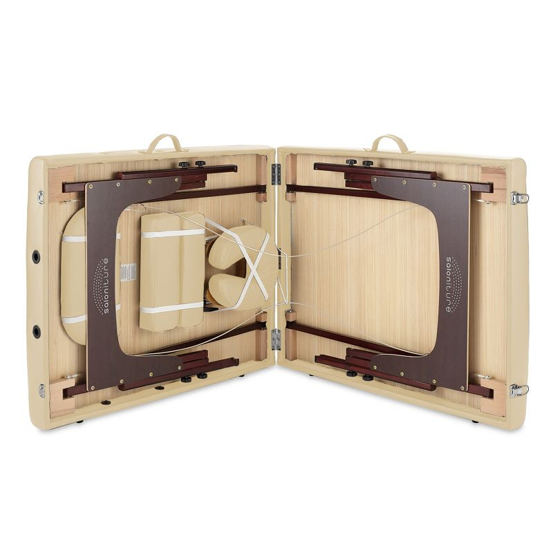 Saloniture Professional Portable Lightweight Bi-Fold Massage Table with Reiki Panels - Cream