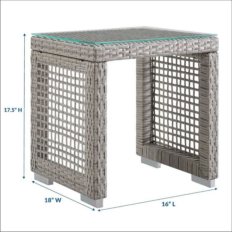 Modway Aura Outdoor Side Table – Gray Wicker Rattan Patio Table with Glass Top and Modern Profile