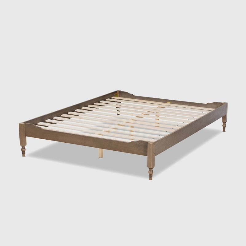Queen Laure French Bohemian Wood Platform Bed Frame Weathered Gray - Baxton Studio: Ash Walnut Finish, No Box Spring Required