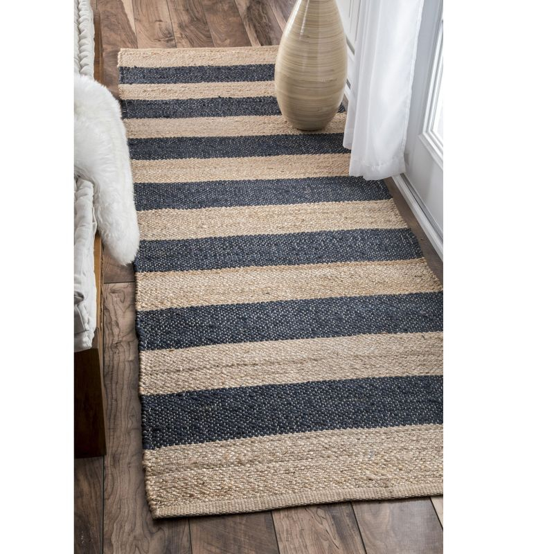 nuLOOM Alisia Flatweave Striped Jute Area Rug, Runner 2' 6" x 6', Denim