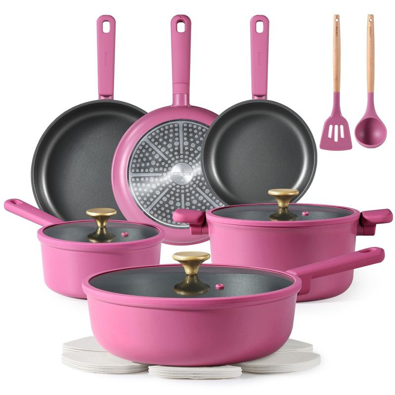 CAROTE 16pcs Nonstick Cookware set, Pots and Pans, Premium Induction Cookware, Durable & Easy to Clean, Large Frying Pan, Rose Pink