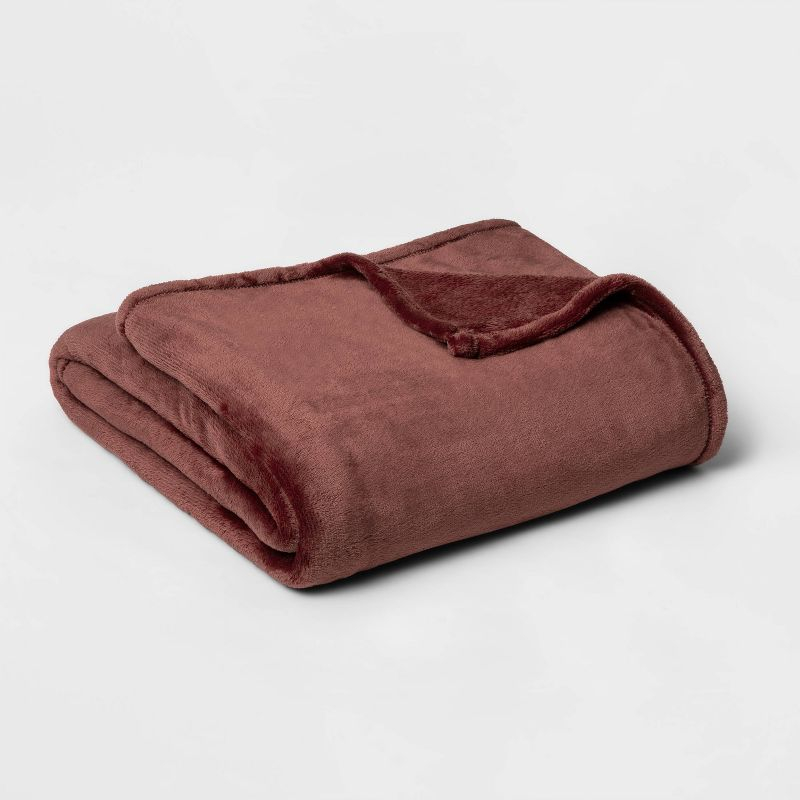 King Microplush Bed Blanket Berry - Threshold™: Cozy Polyester, No Fill, Traditional Style, Machine Washable