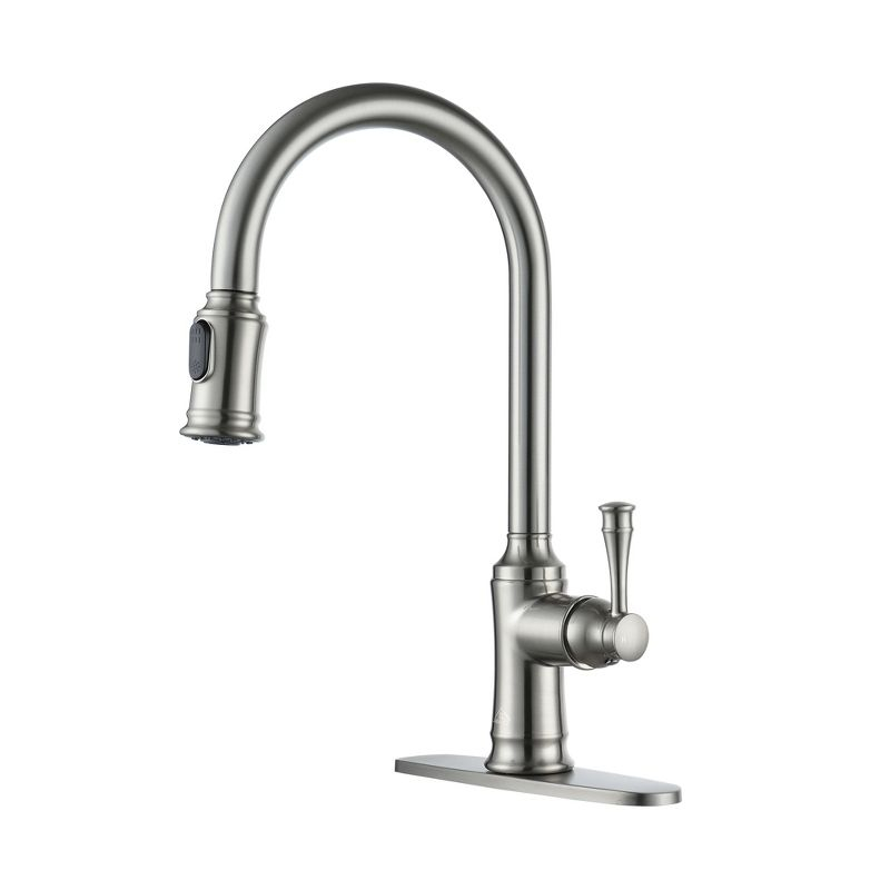 CASAINC Deck Mounted 1-Hole Single Handle Pull-out Kitchen Faucet, Brushed Nickel