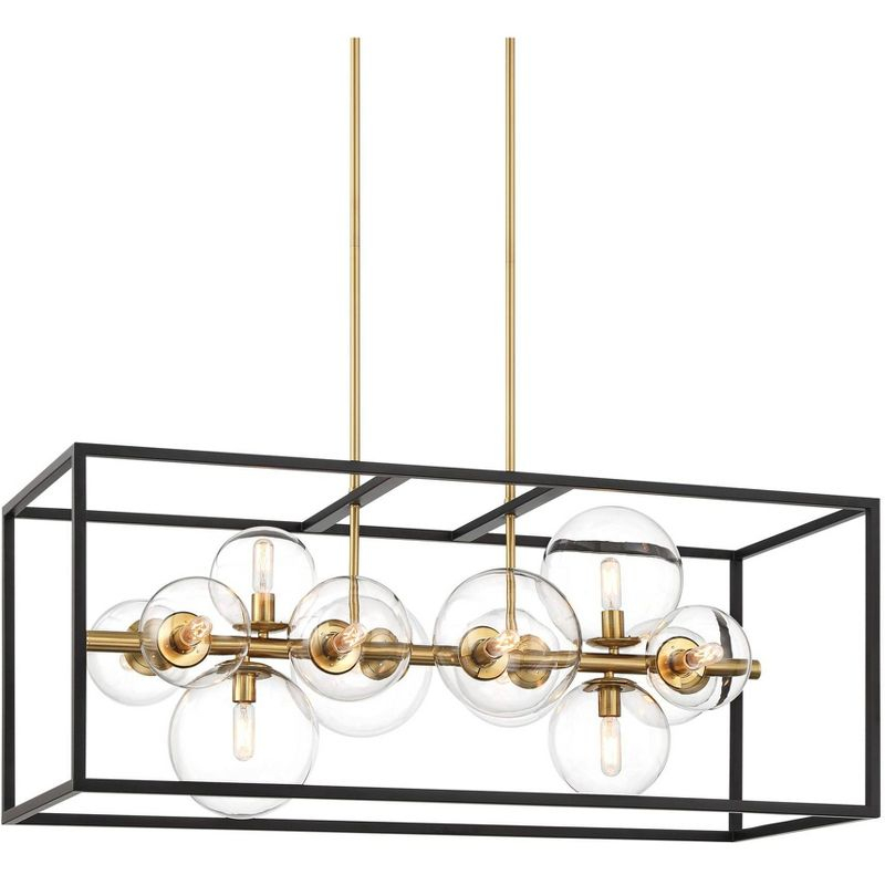 Possini Euro Design Fitzgerald Black Gold Linear Pendant Chandelier 38" Wide Modern Clear Glass 12-Light Fixture for Dining Room