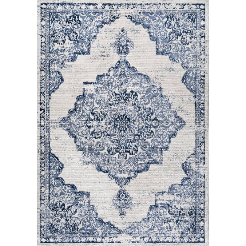 8'x10' Alhambra Ornate Medallion Modern Area Rug, Light Blue/Ivory - JONATHAN Y