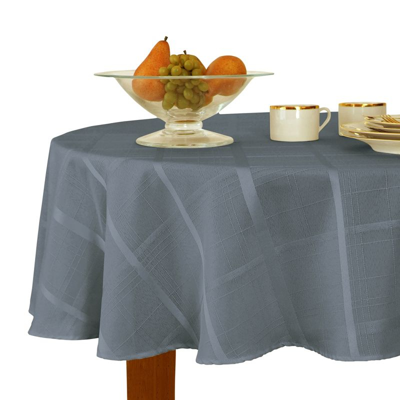 Elegance Plaid Stain & Water Resistant Tablecloth - 90" Round - Blue Shadow - Elrene Home Fashions