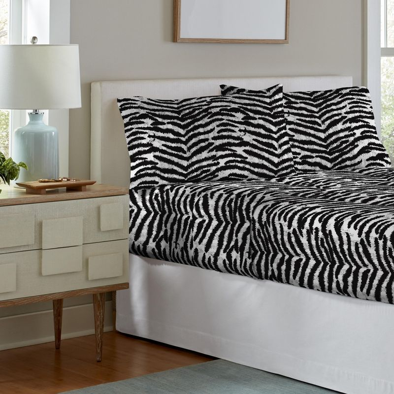 Pointehaven 180 GSM Cotton Flannel Sheet Set - Full, Zebra