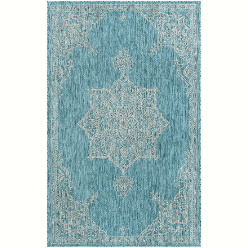 Unique Loom 5' 1 x 8' 0 Rectangle Indoor/Outdoor Traditional Light Aqua Area Rug