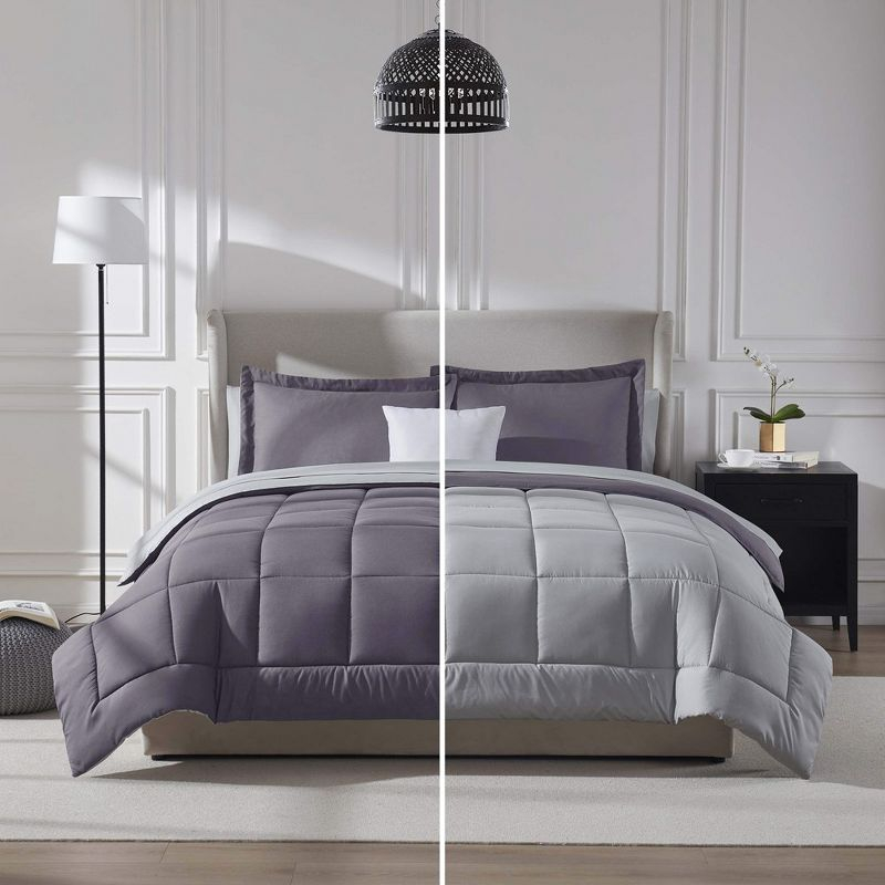 Nestl Bed in a Bag Reversible, 7 Piece Queen Size Bedding Set - Grayish Purple/Light Grey