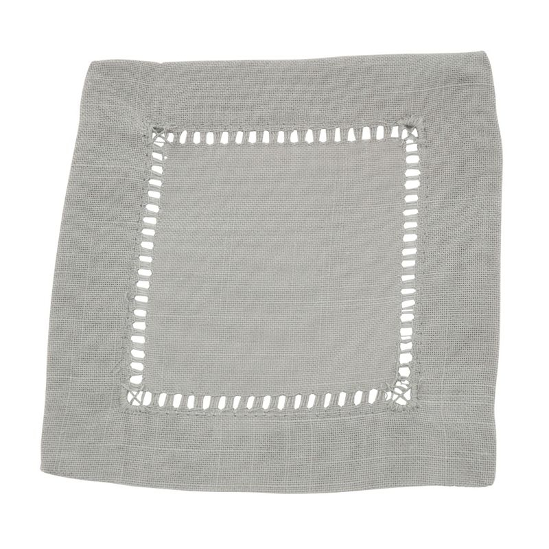 Saro Lifestyle Dinner Napkin With Hemstitch Border Design (Set of 12), Grey, 6" x 6"