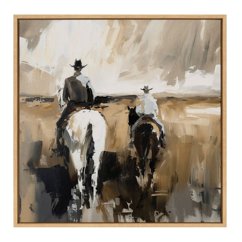 Kate & Laurel All Things Decor 30"x30" Sylvie Cowboy Horseback Neutral 2 Framed Canvas by Creative Bunch Natural