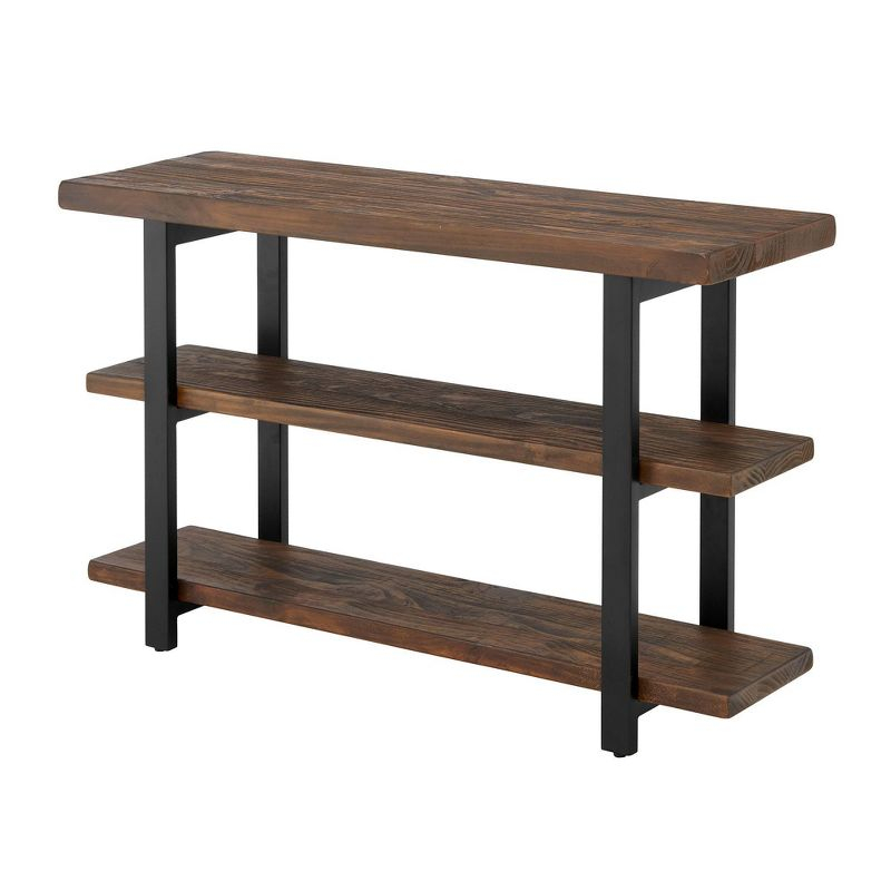 Pomona 2 Shelf Console Table Brown - Alaterre Furniture: Rustic Sofa Table, Metal Frame, Wood Top, Entryway Furniture