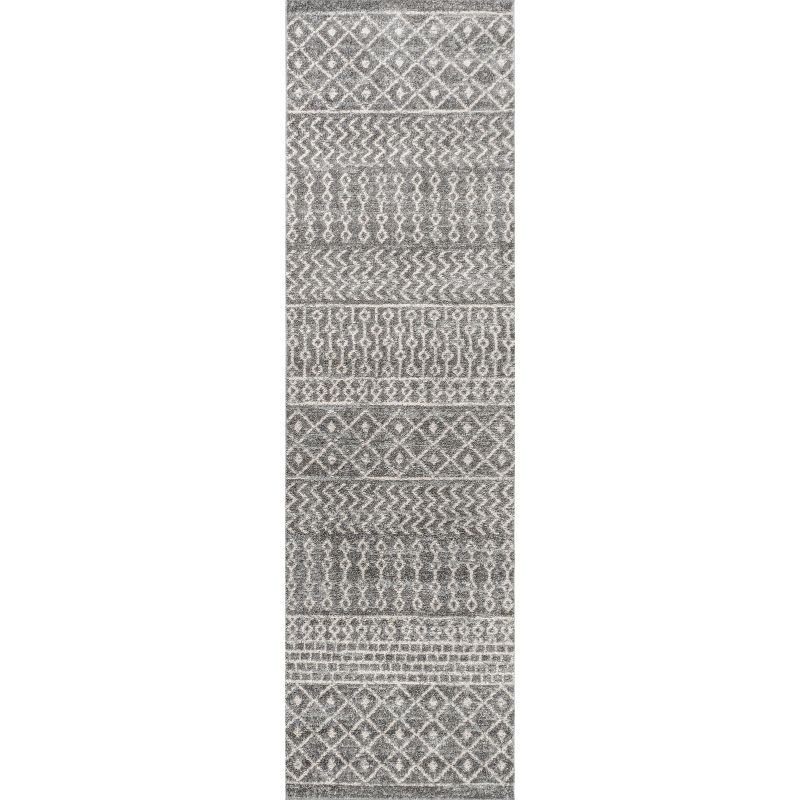 2' x 8' Arta Moroccan Modern Geometric Rug Runner Rug, Gray/Cream - JONATHAN Y